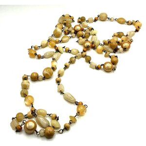 Vintage Multi-Layered Tan and Cream Beaded Necklace With Natural Stone Accent